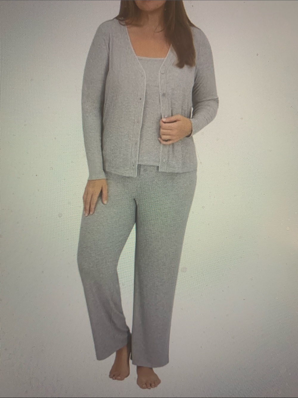 Live 2 Lounge Women’s HeathGray Ribbed 3-Piece Cardigan Tank Pants Lounge Set XL